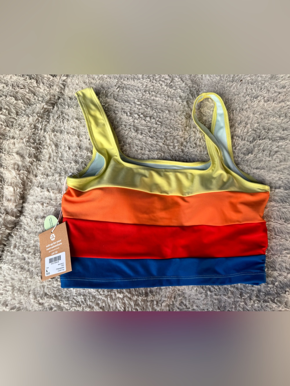 Rainbow Stripe Women's Bikini Top in Yellow, Orange, Red & Blue